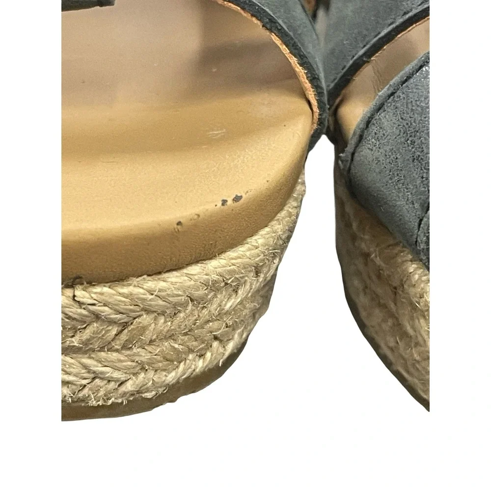 UGG Women's 1112681 Black Leather Cork Wedge Espadrille Sandals Sz 7 boho beach